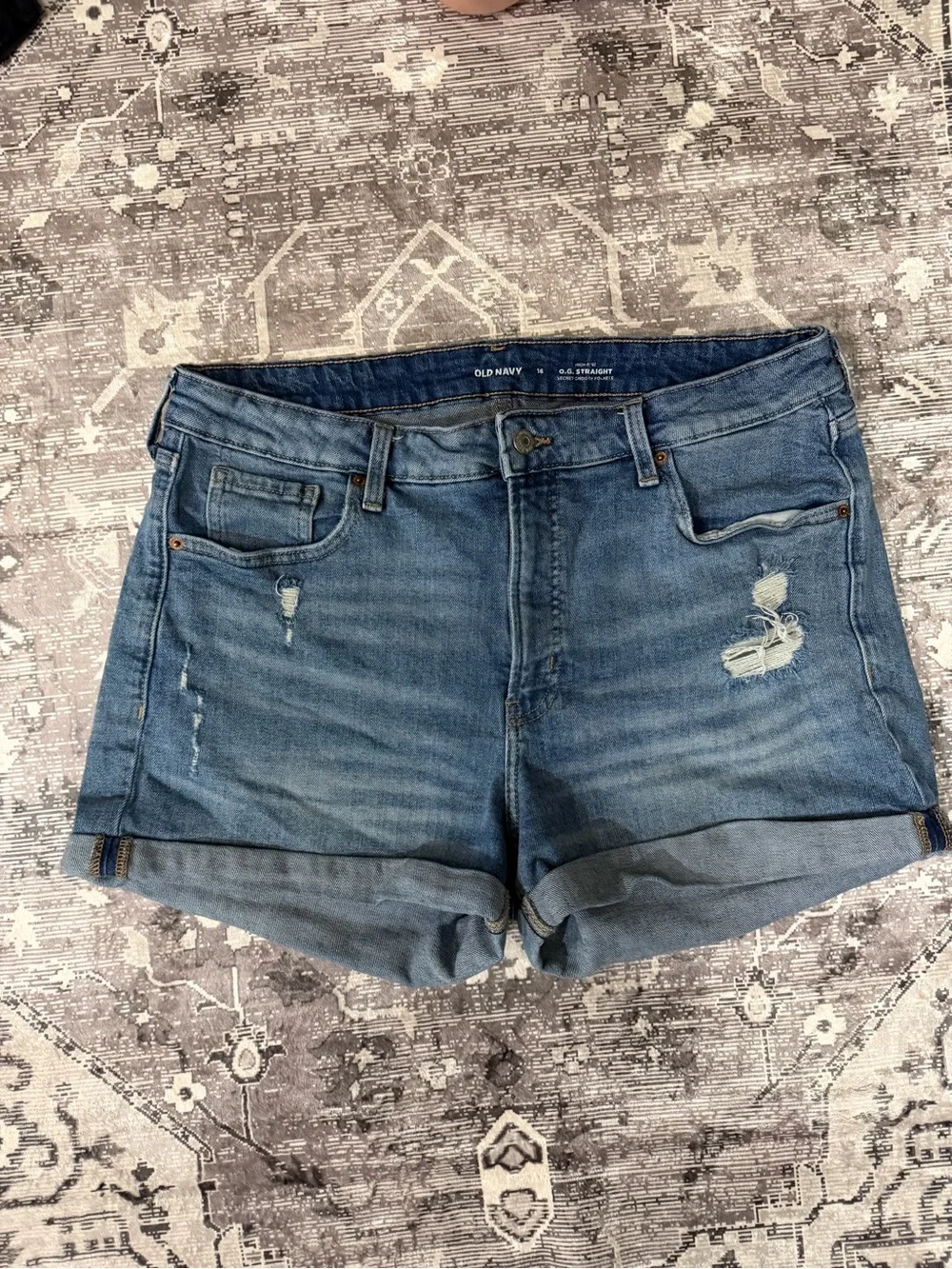 Old Navy Light Blue Distressed Denim Roll-Cuff Shorts